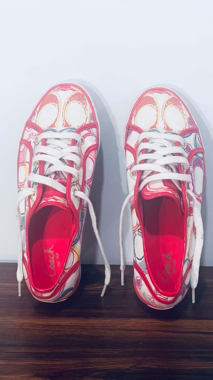 Coach Signature Print Canvas Sneakers Pink Multicolor Women Size 7.5 - Picture 2 of 11